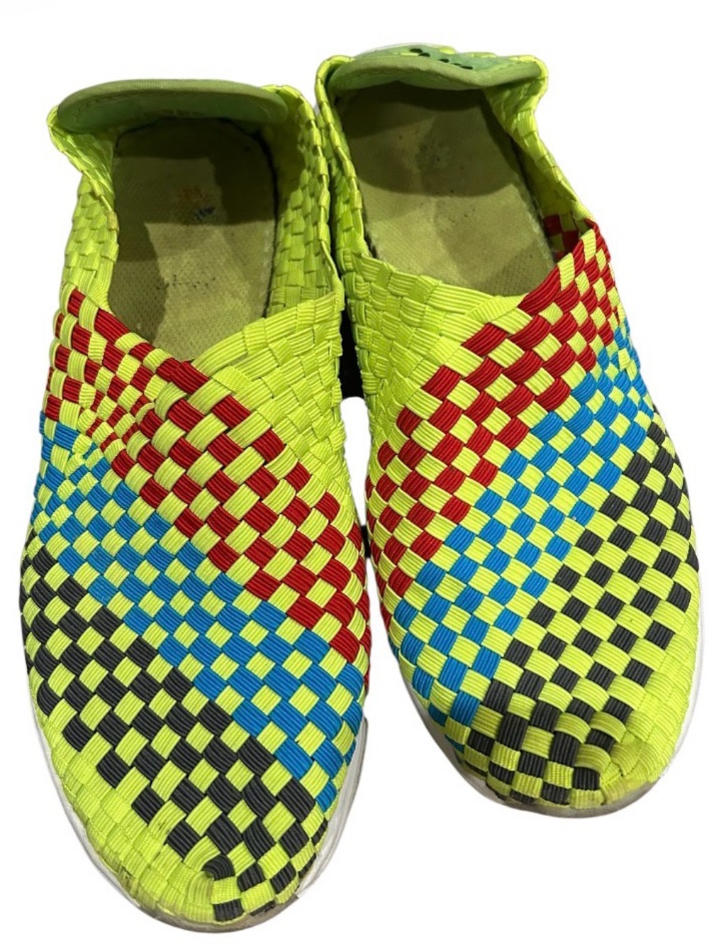 Neon Yellow Multicolor Woven Slip-On Sneakers